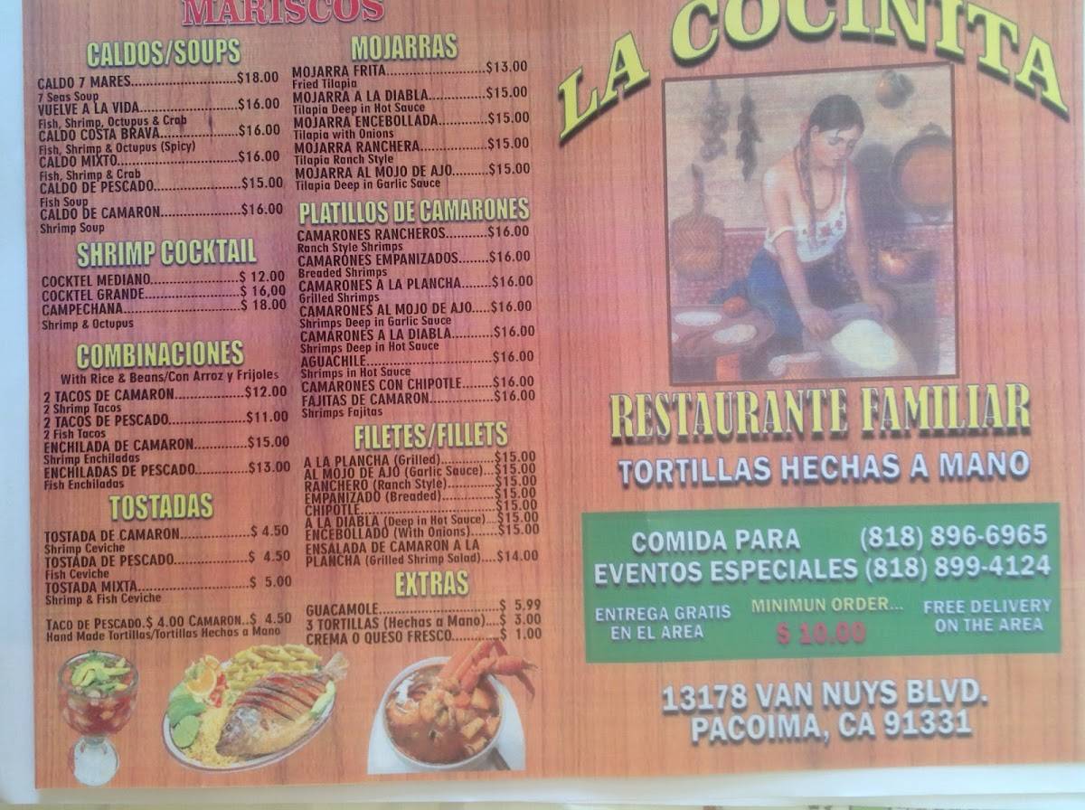 Menu at La Cocinita Restaurant Familiar, Los Angeles, Van Nuys Blvd