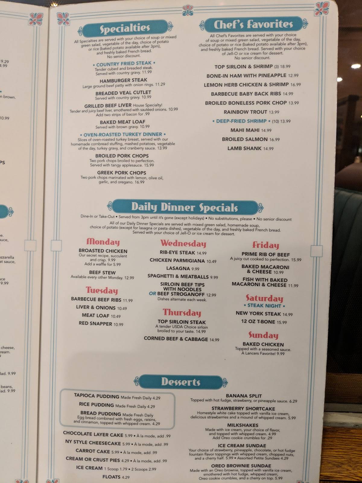 Menu at Lancers Family Restaurant, Burbank