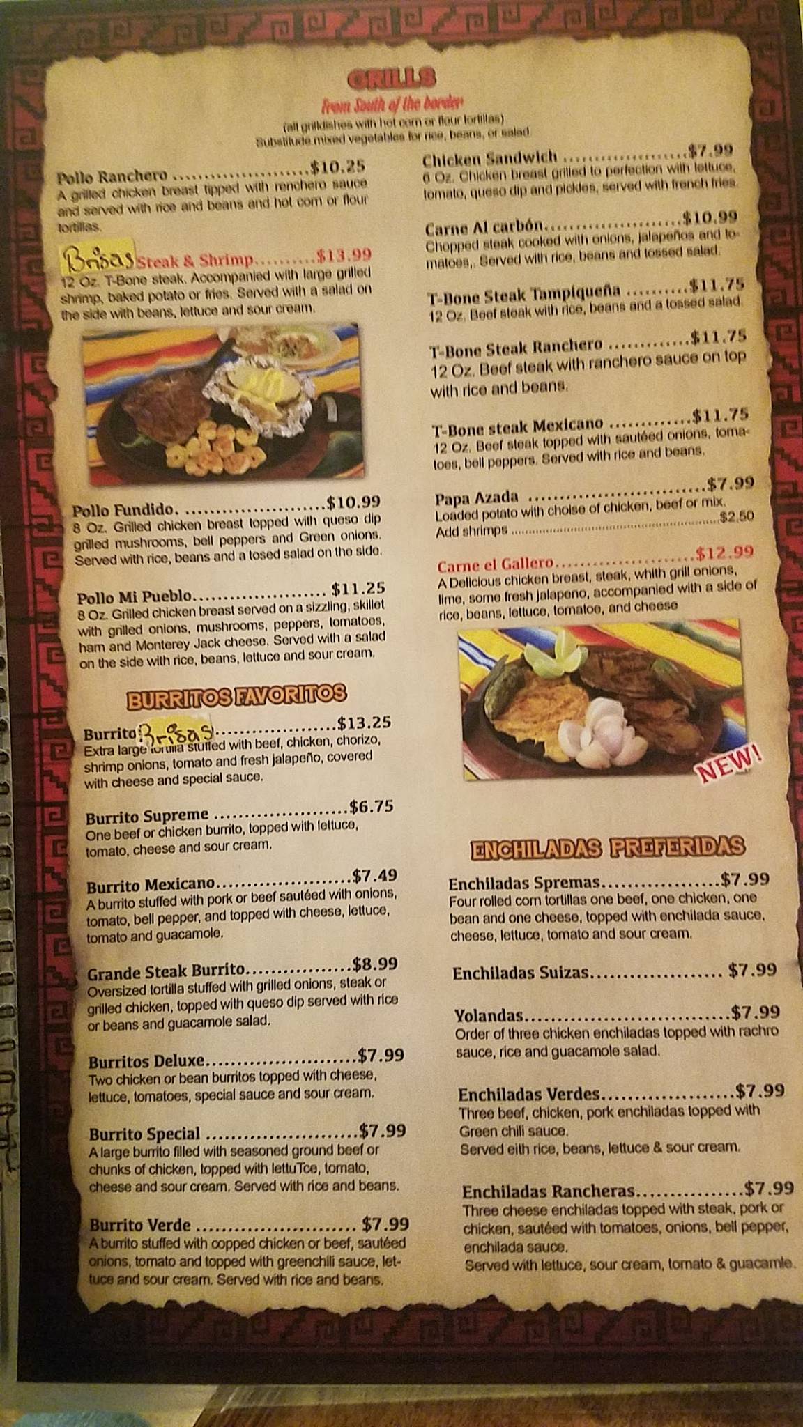 Menu at Las Brisas Mexican Restaurant, Jackson