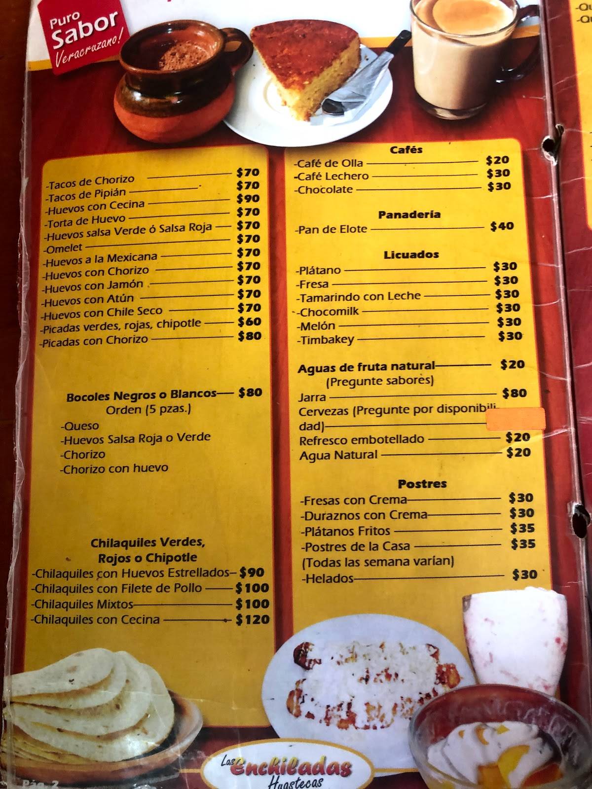 Carta del restaurante Las Enchiladas Huastecas, Chetumal, Av