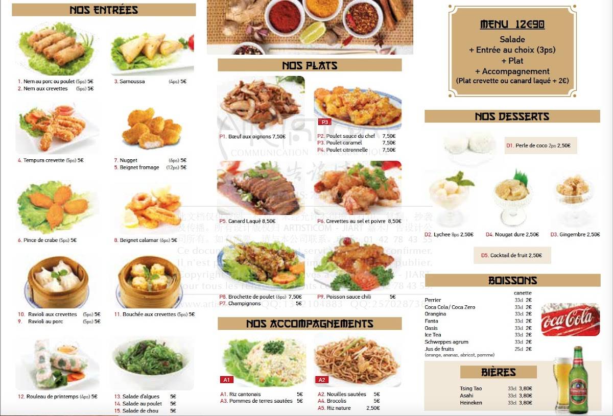 Menu au Le Bonheur d'Asie restaurant, Montélimar
