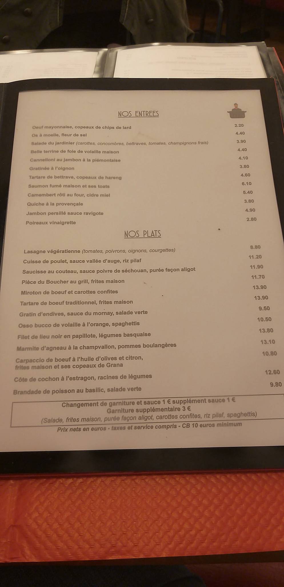 Menu au Le Petit Bouillon Vavin restaurant, Paris