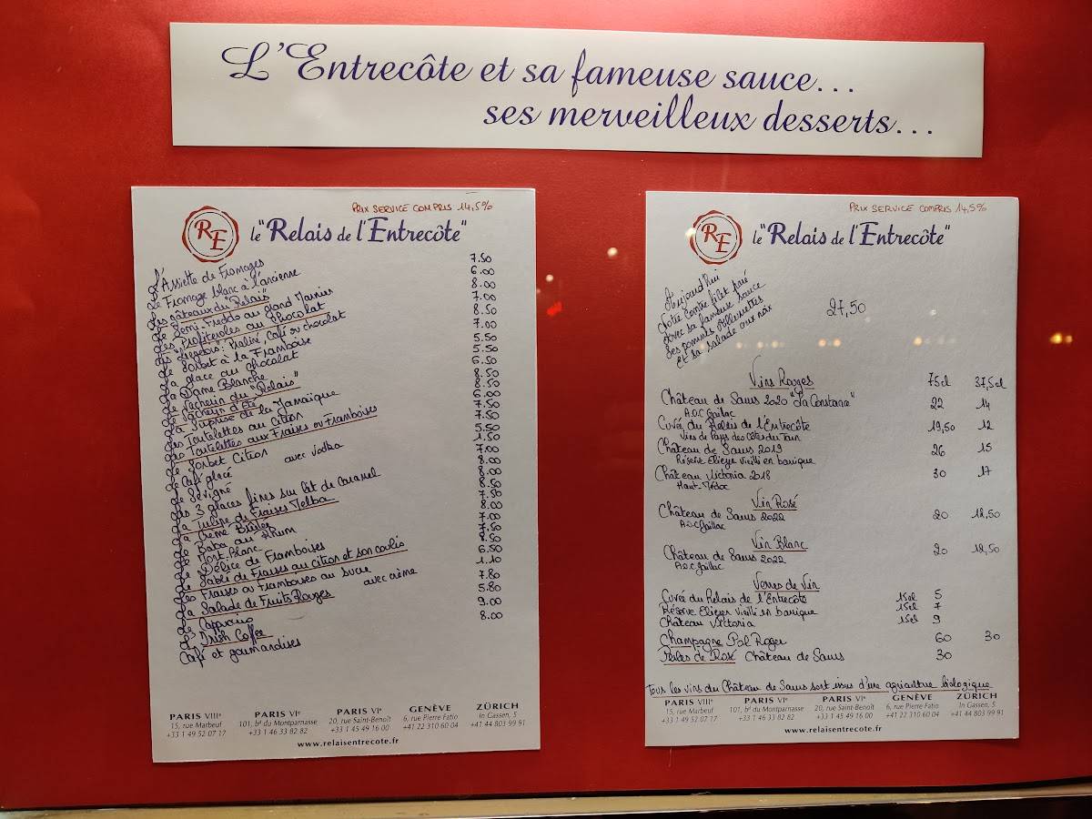 Menu au Le Relais de l