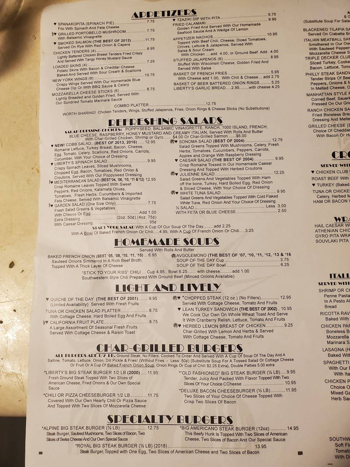 Menu at Liberty Diner restaurant, Fort Wayne, Goshen Rd