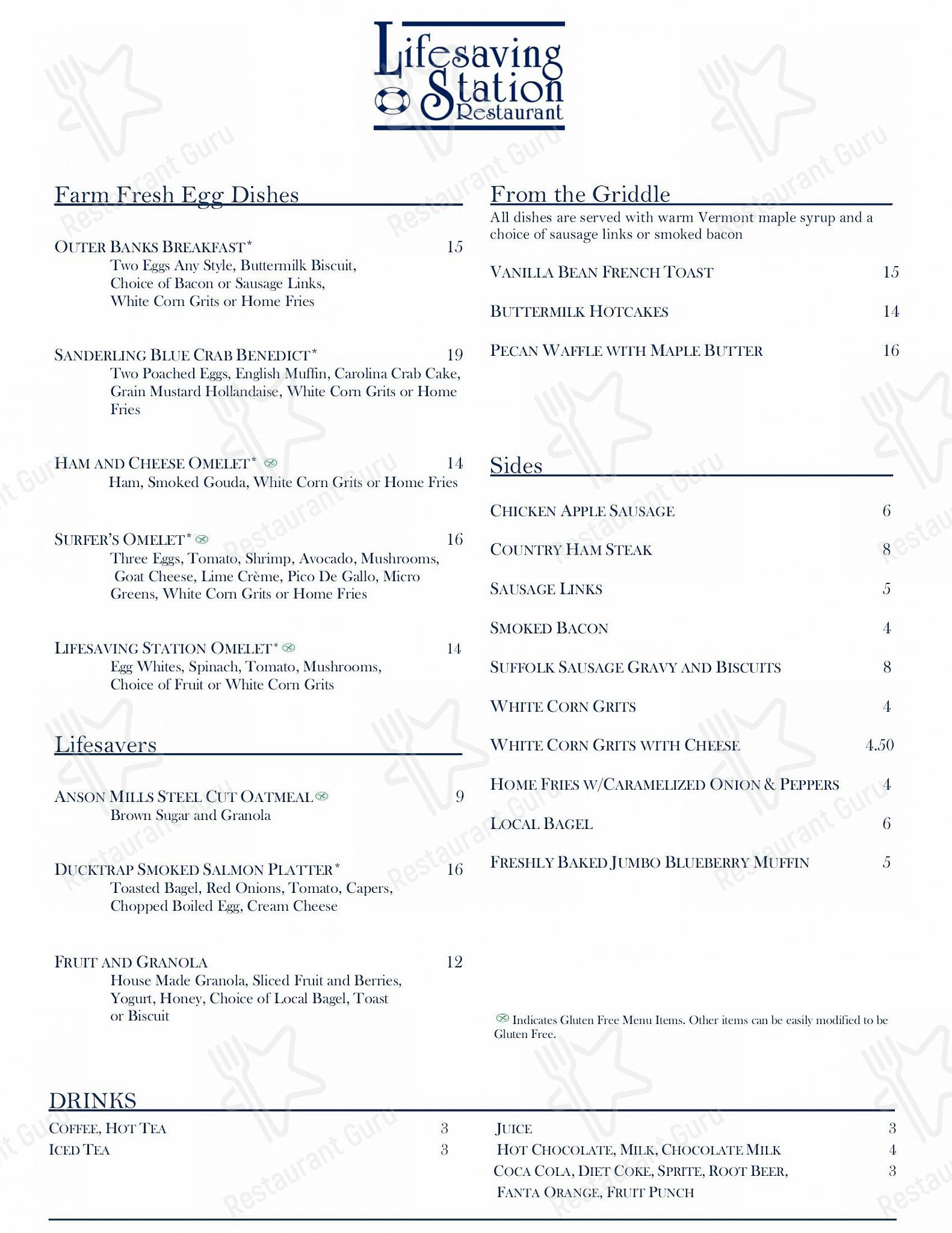 Menu at Lifesaving Station restaurant, Duck