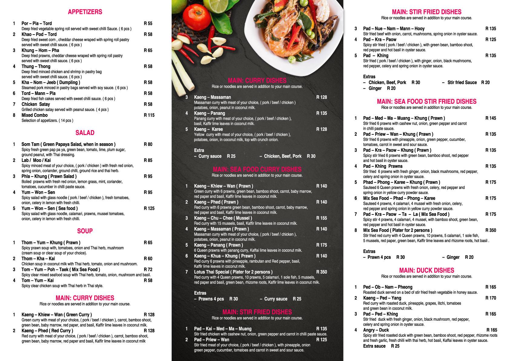 Menu At Lotus Thai Restaurant, Pretoria, 19 Dely Rd