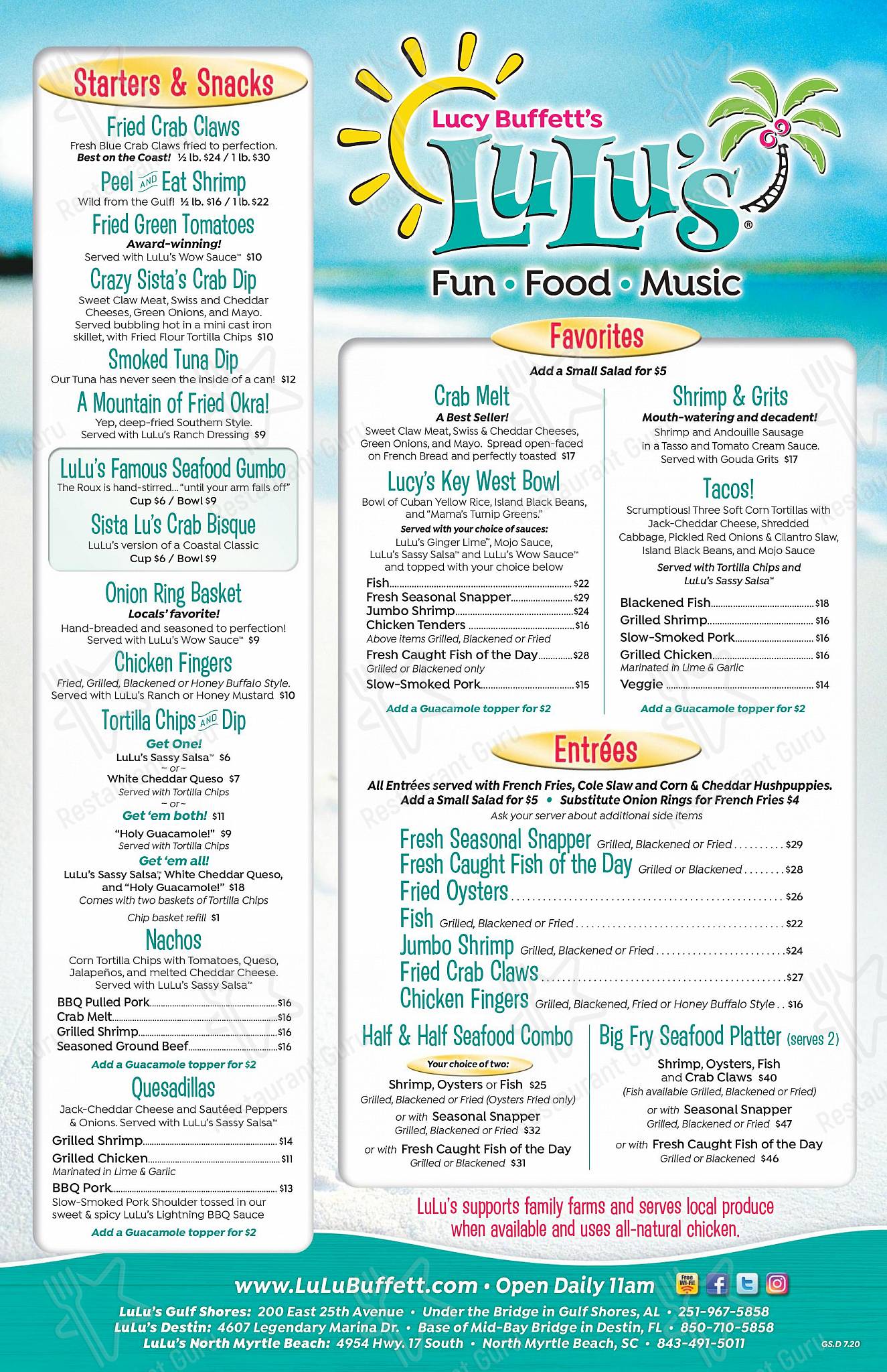 Menu at lulu s gulf shores restaurant gulf shores