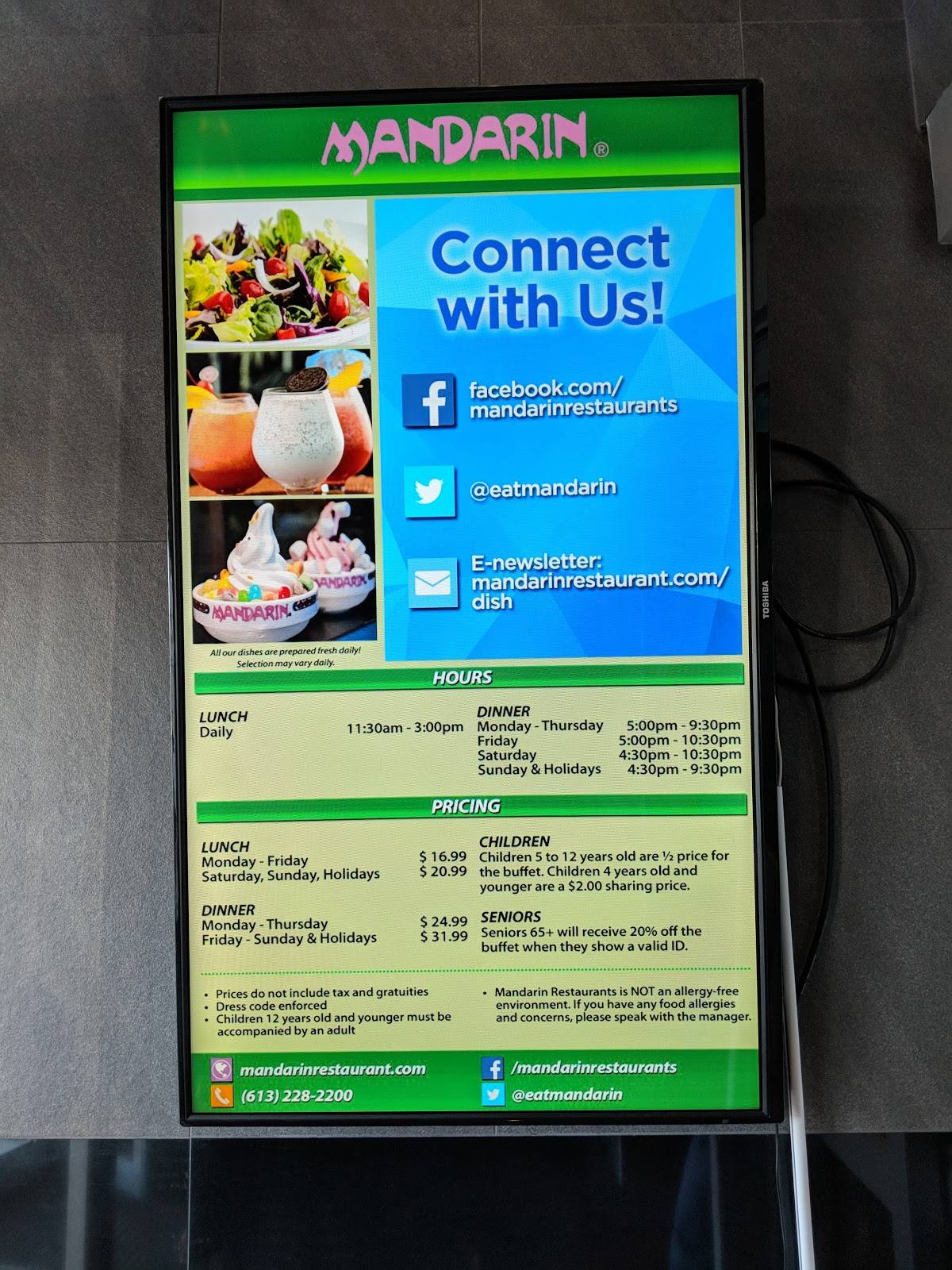 Menu at Mandarin Restaurant, Ottawa, 290 W Hunt Club Rd