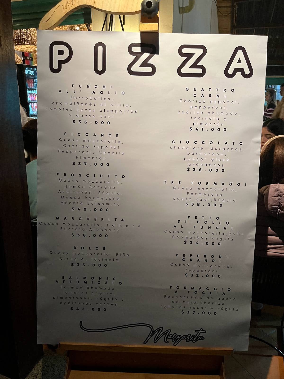 Menu at Margarita Pizza Delivery restaurant, Colombia