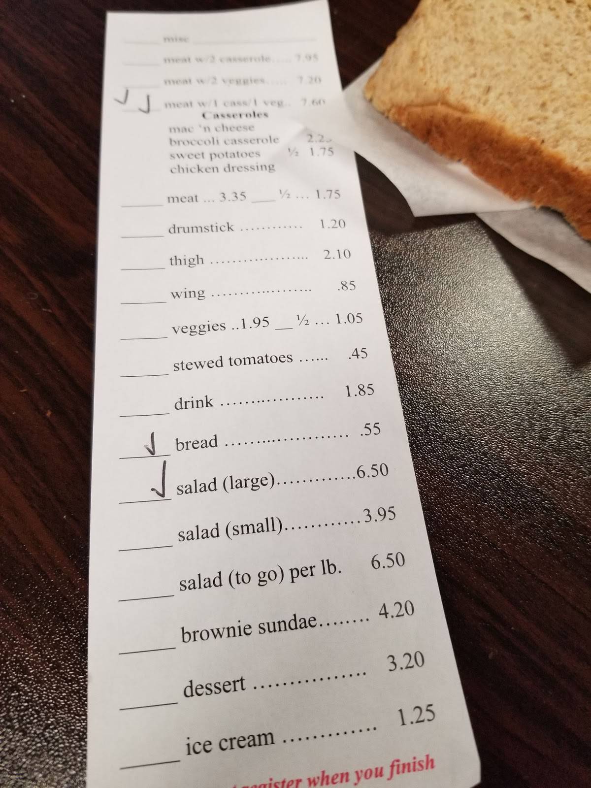 Menu at Miller's Bread Basket restaurant, Blackville