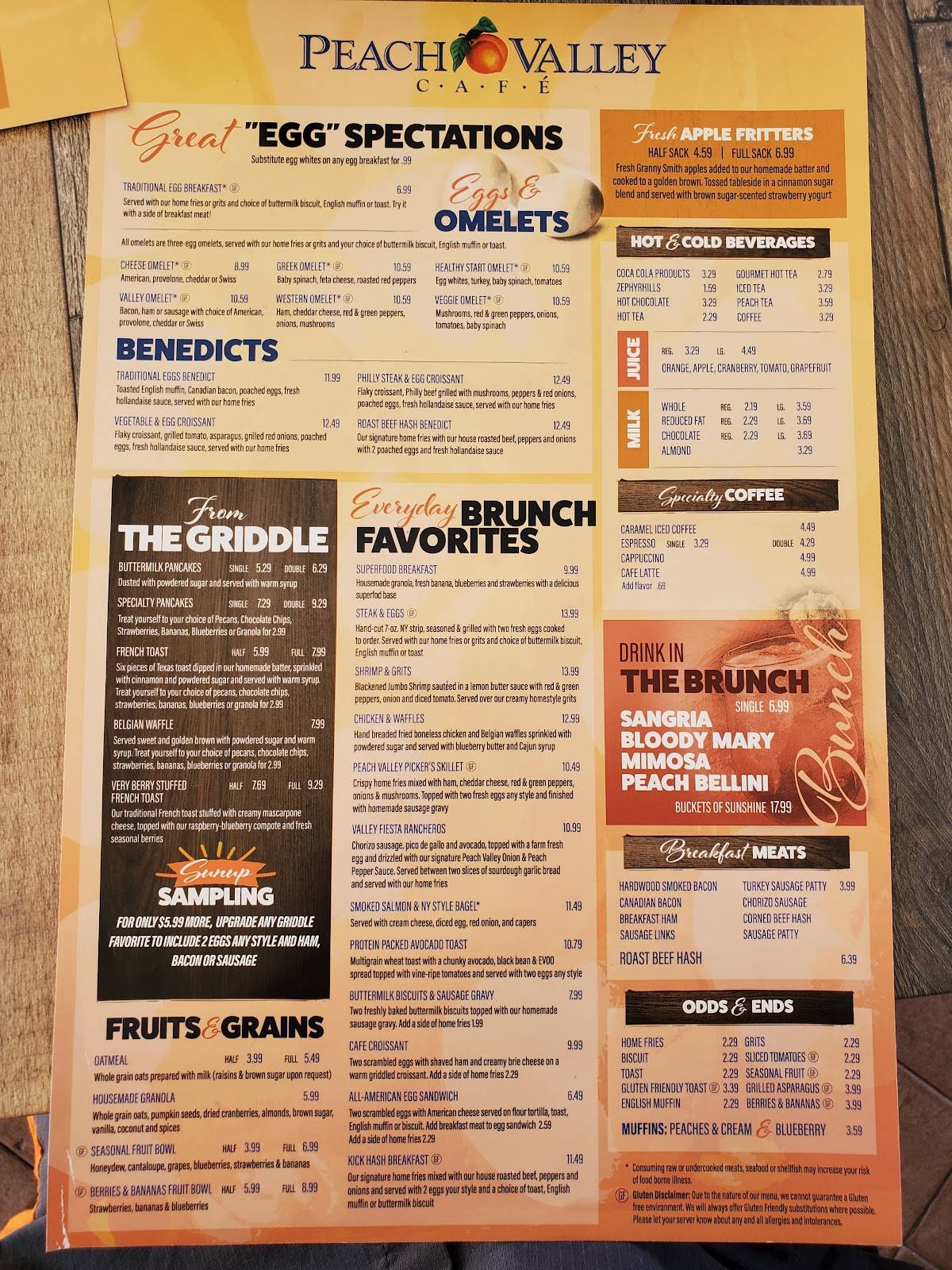 Menu at Peach Valley Café cafe, Mount Dora