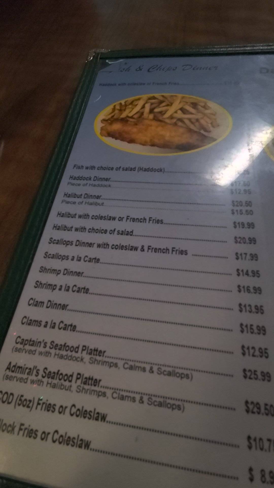 Menu at Mr. Chips Fish Place restaurant, Napanee