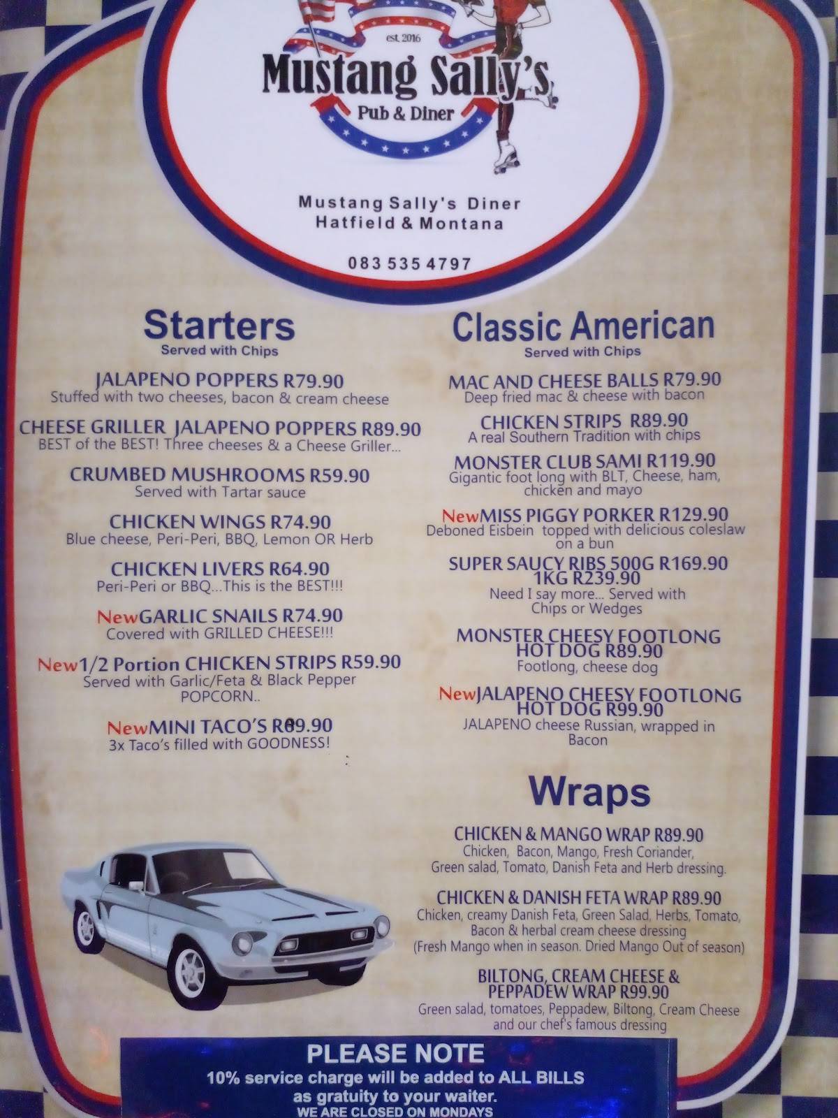 Menu At Mustang Sallys Pub And Diner Montana Pretoria