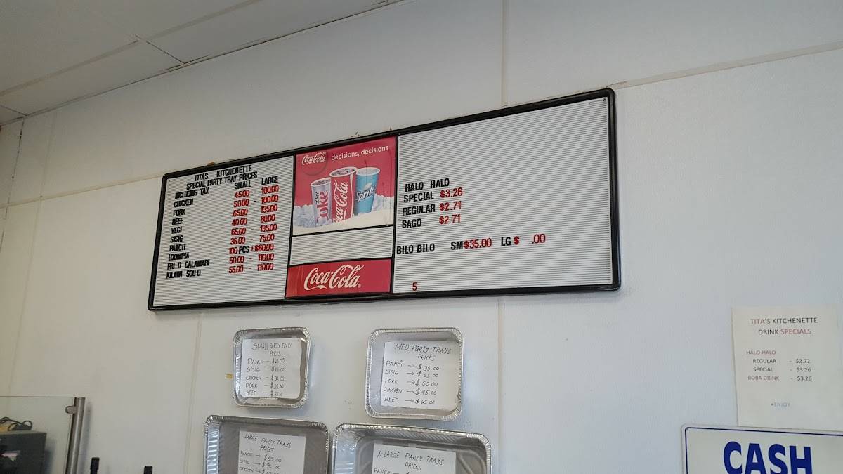 Menu at Tita's restaurant, National City