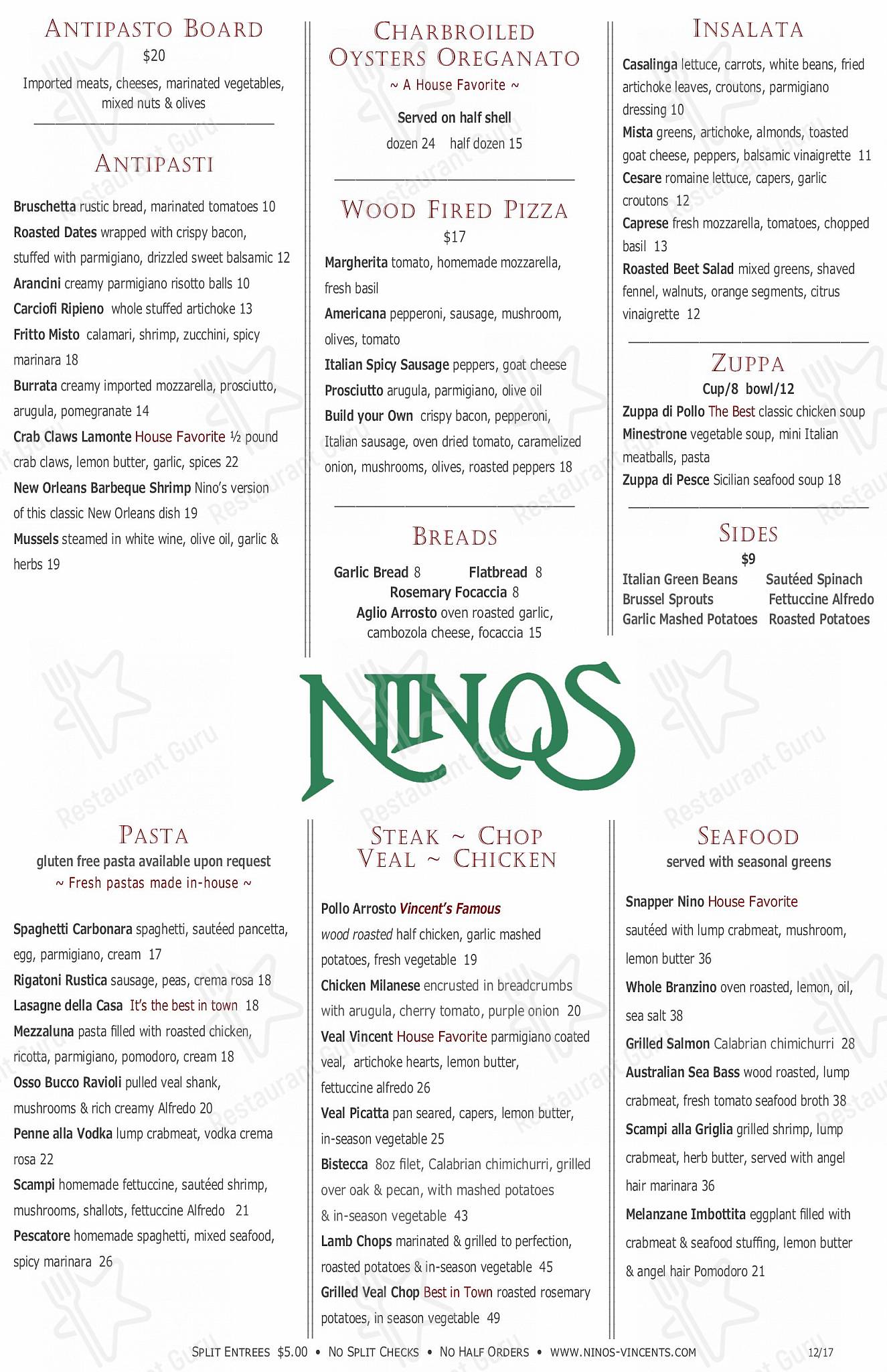Menu at Nino's restaurant, Houston, W Dallas St Unit #1