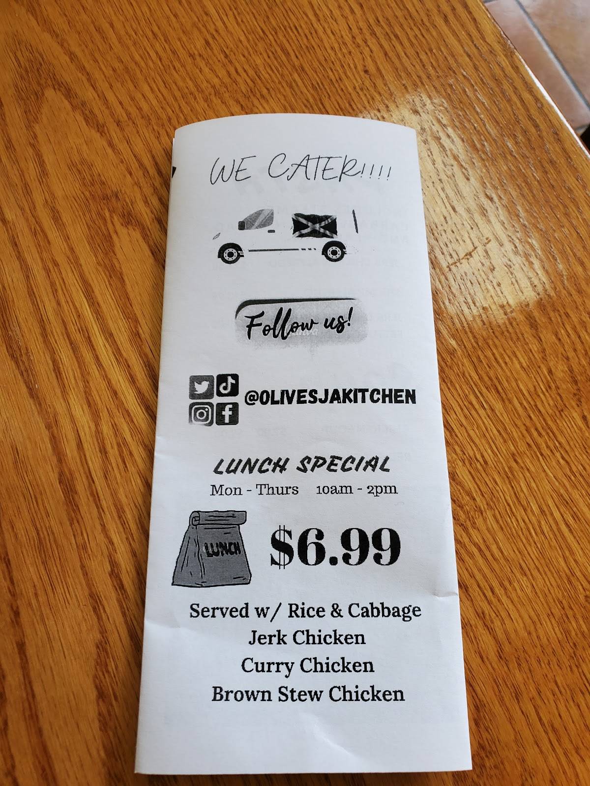 Menu at Olive's Jamaican Kitchen restaurant, Stockbridge