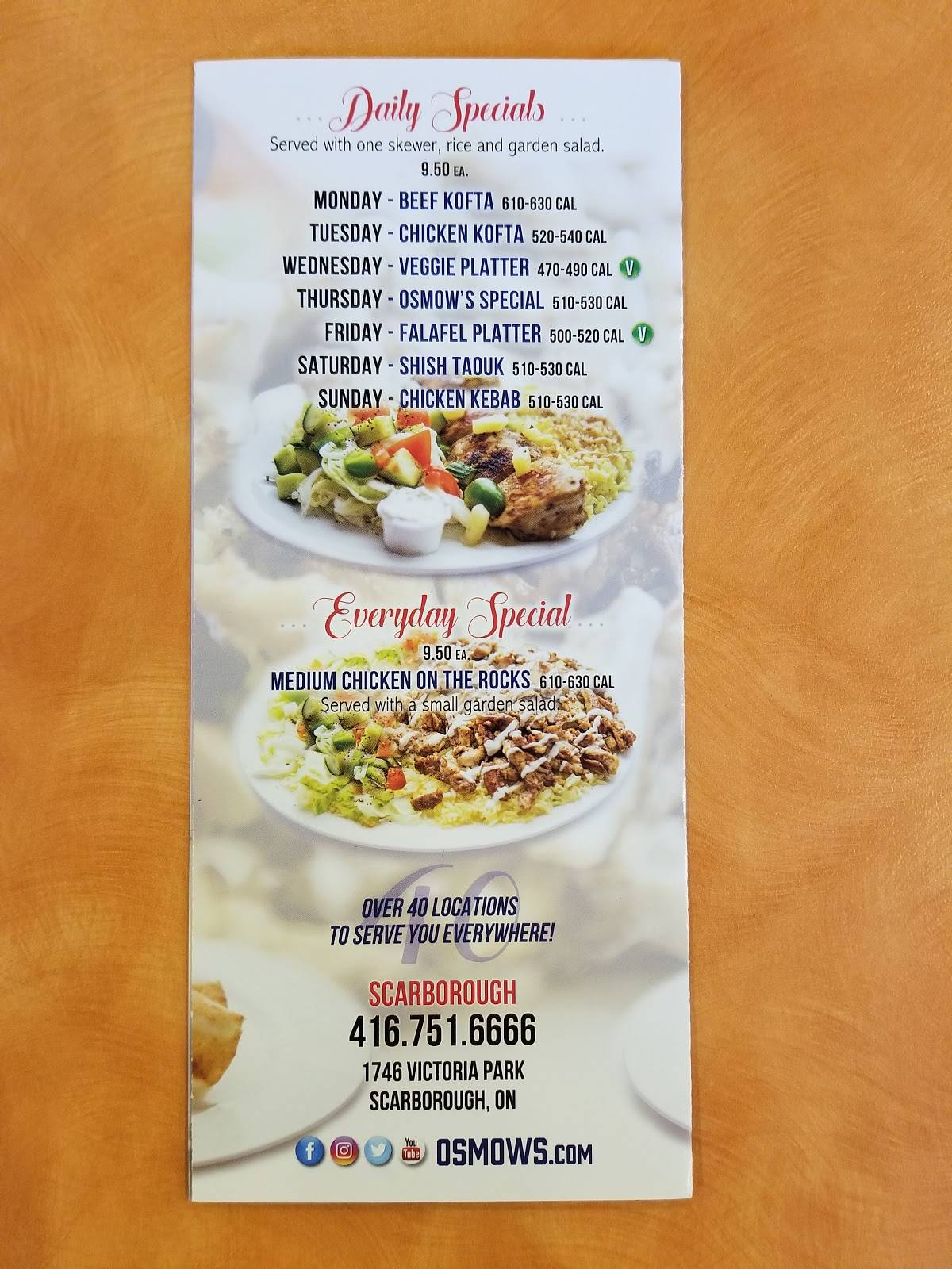 Menu At Osmow's Shawarma Restaurant, Toronto, 372 Yonge St