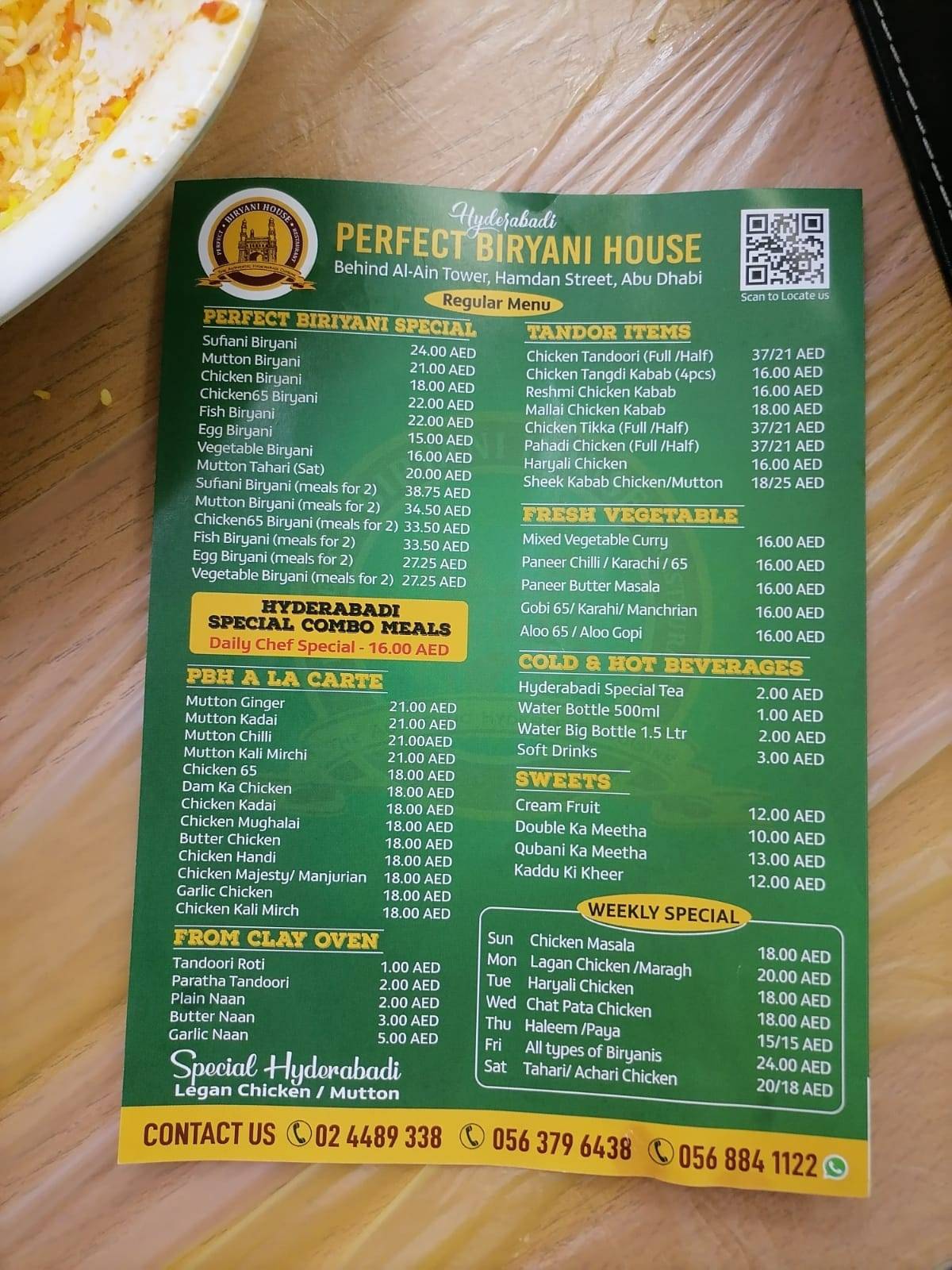 Carta de Perfect Biryani House Hyderabadi Restaurant, Abu Dabi, Hamdan