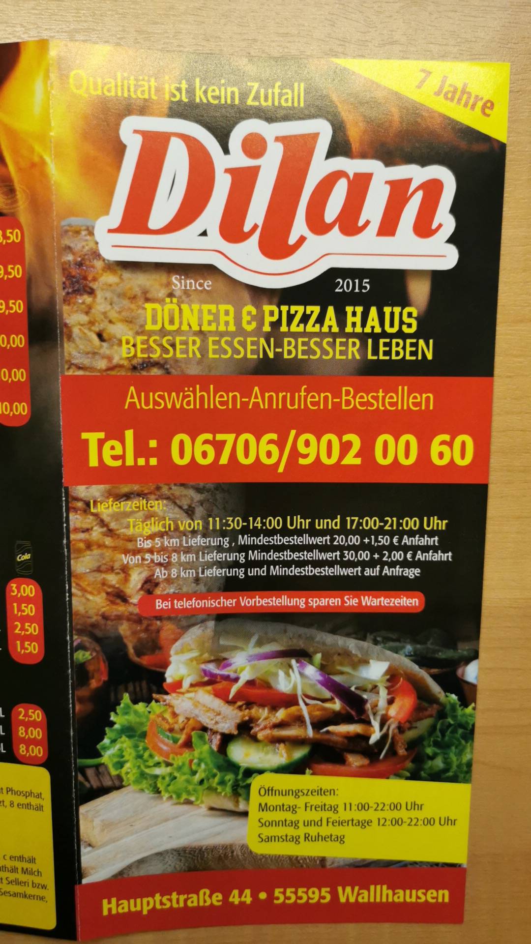 Speisekarte von Dilan Döner Pizza Haus Wallhausen