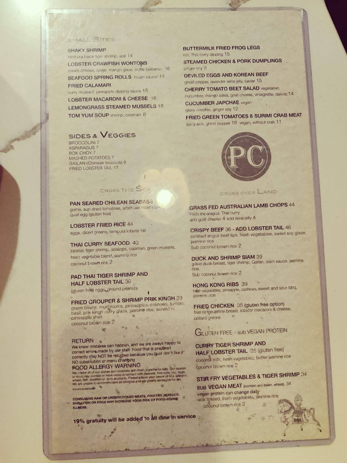 Menu at Poor Calvin's restaurant, Atlanta