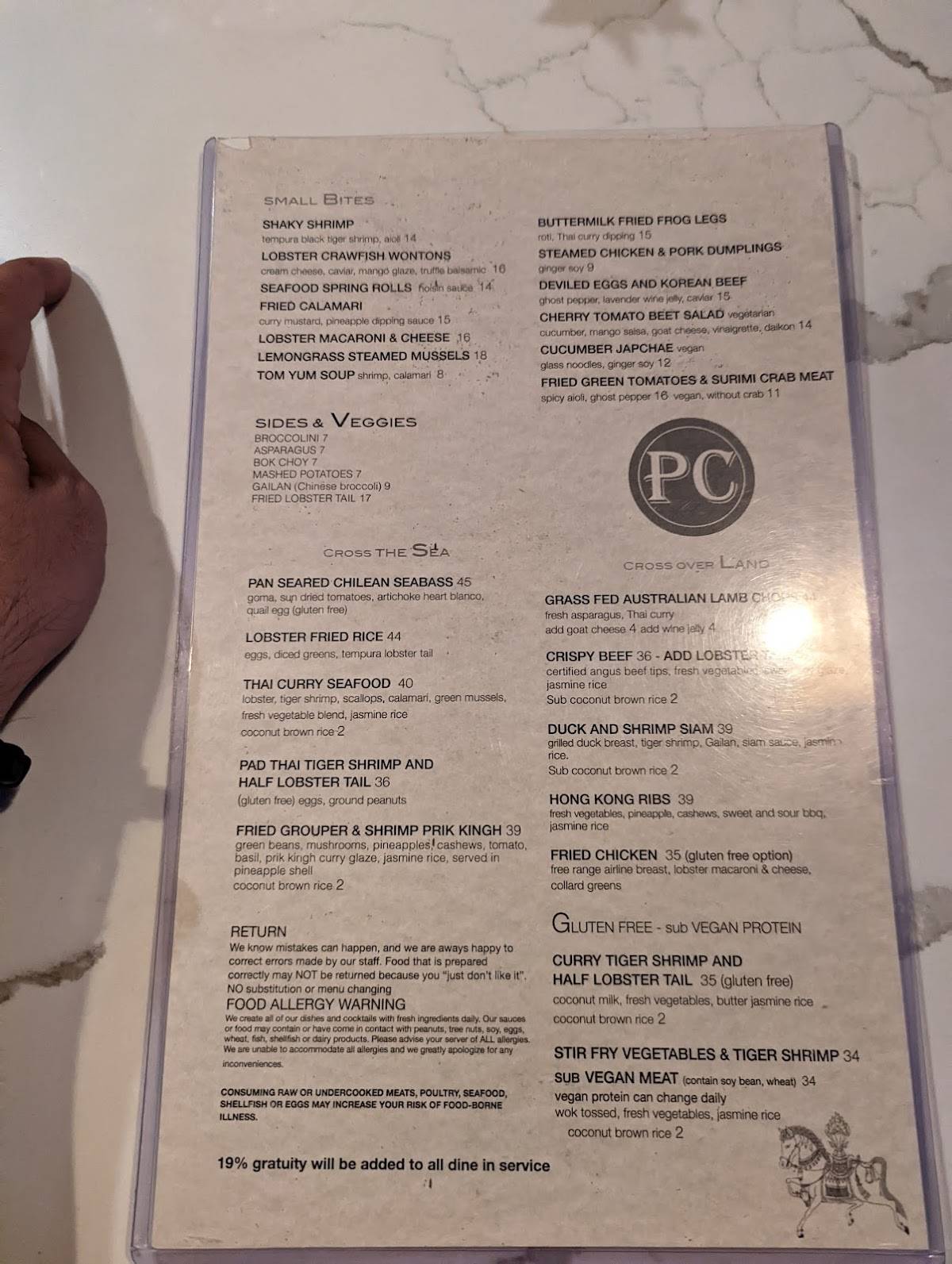 Menu at Poor Calvin's restaurant, Atlanta