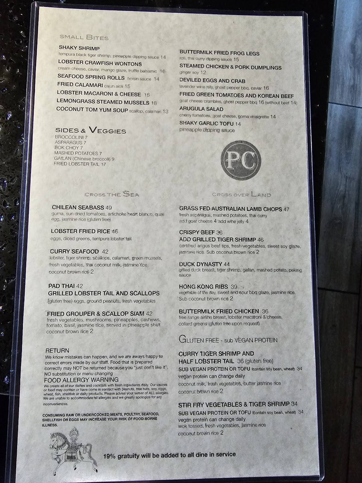 Menu at Poor Calvin's restaurant, Atlanta
