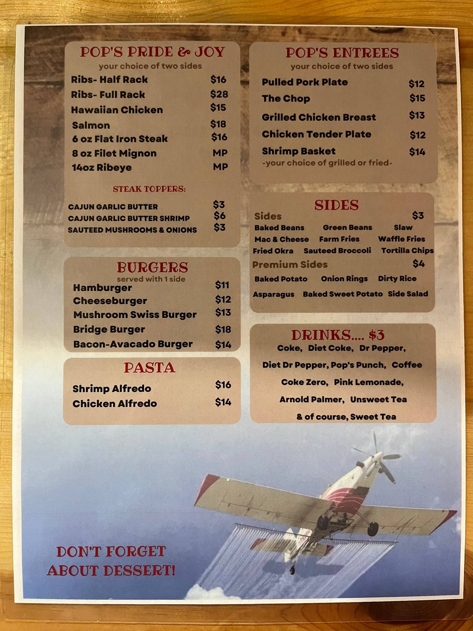 Menu at Pop's Grill BBQ, Wynne