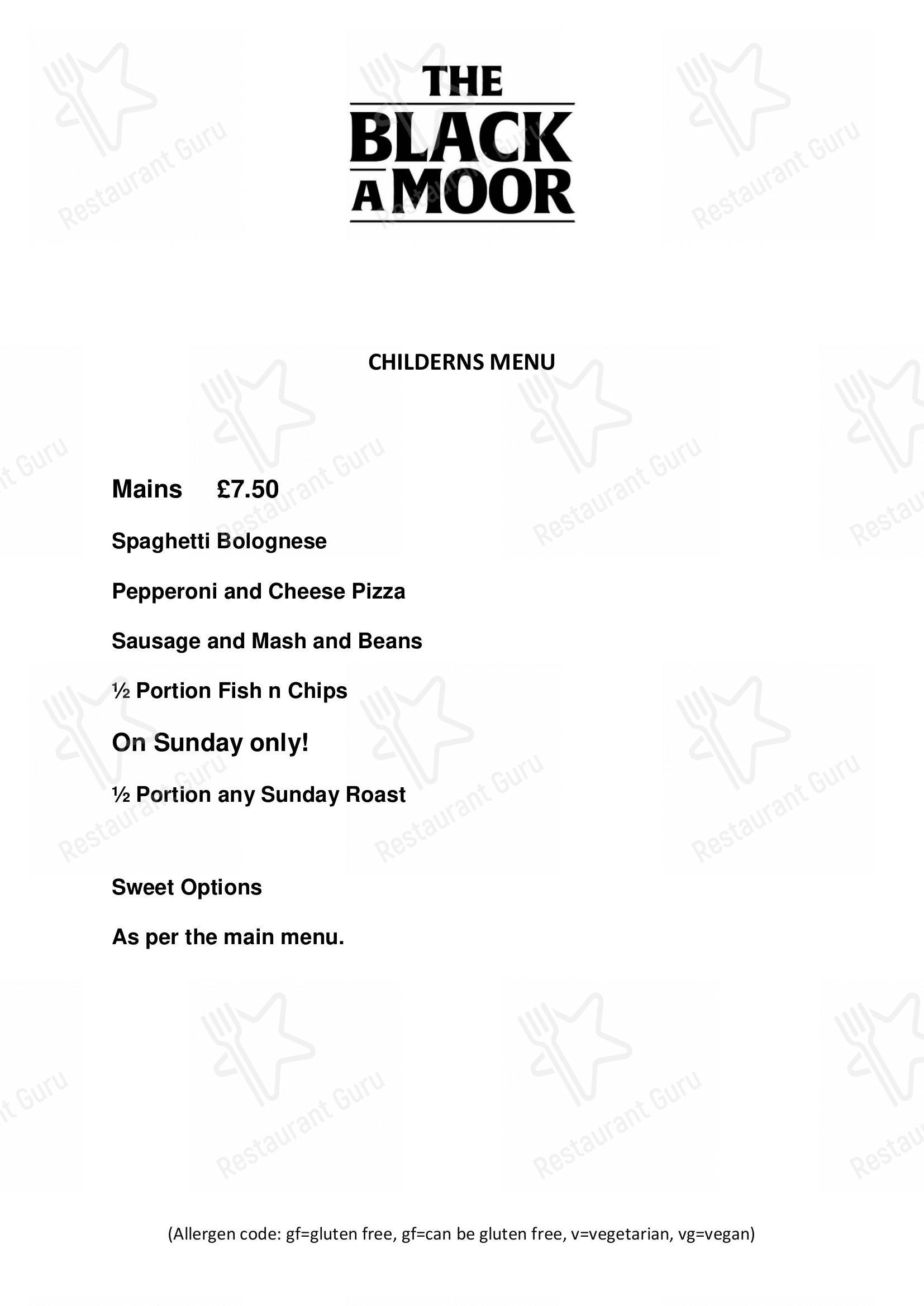 Menu at Black A Moor Inn pub & bar, Ripon