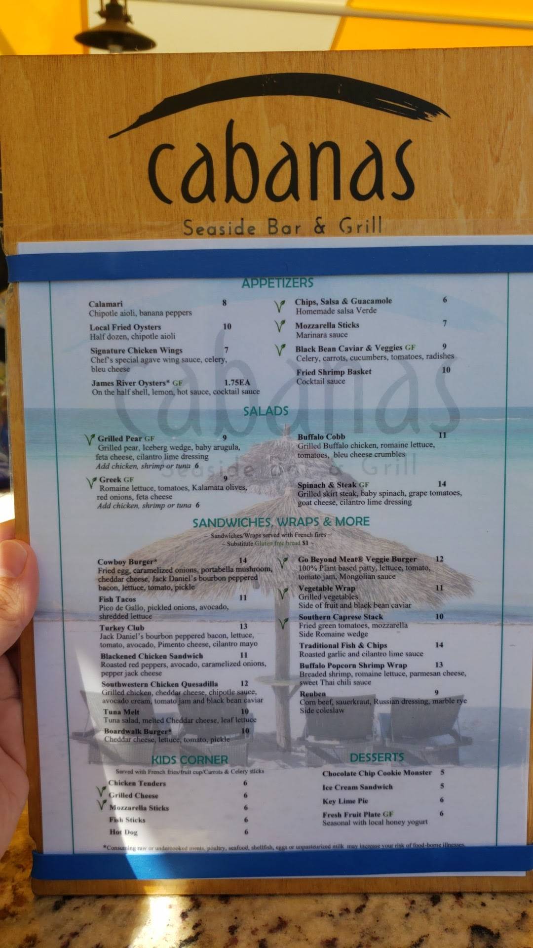 Menu at Cabanas Seaside Bar & Grill, Virginia Beach