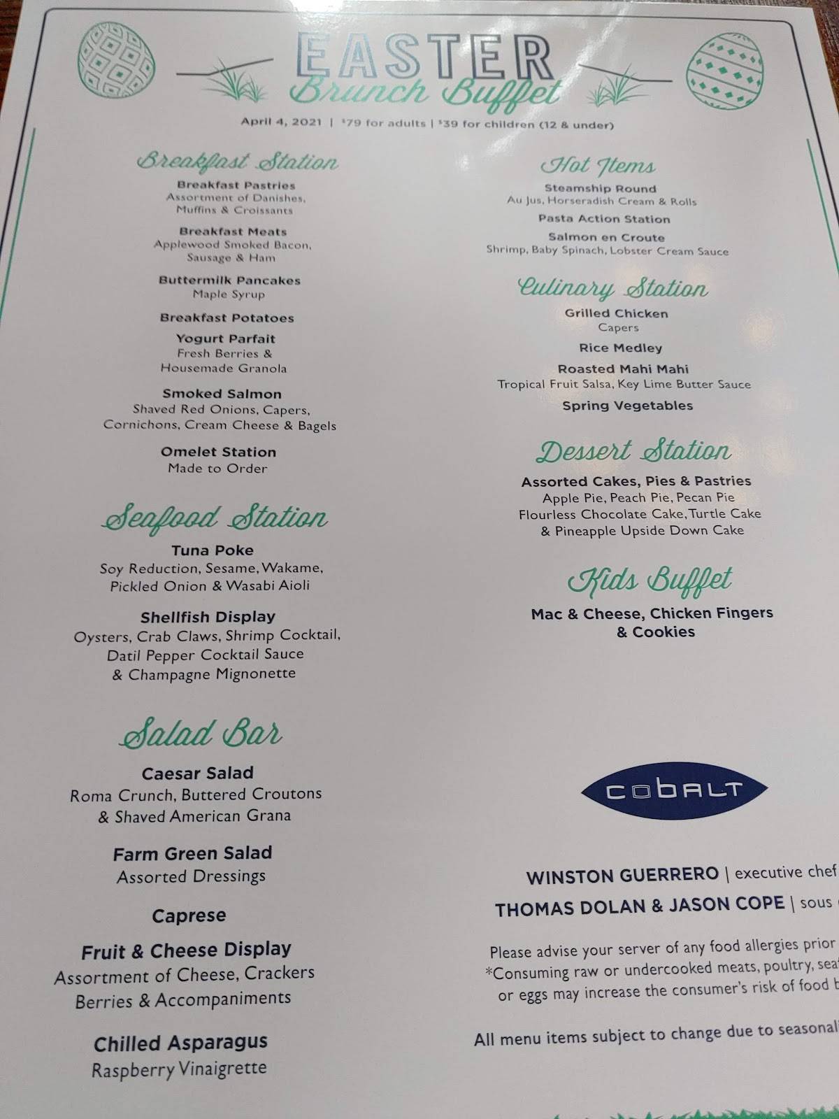 Menu at Cobalt pub & bar, Vero Beach