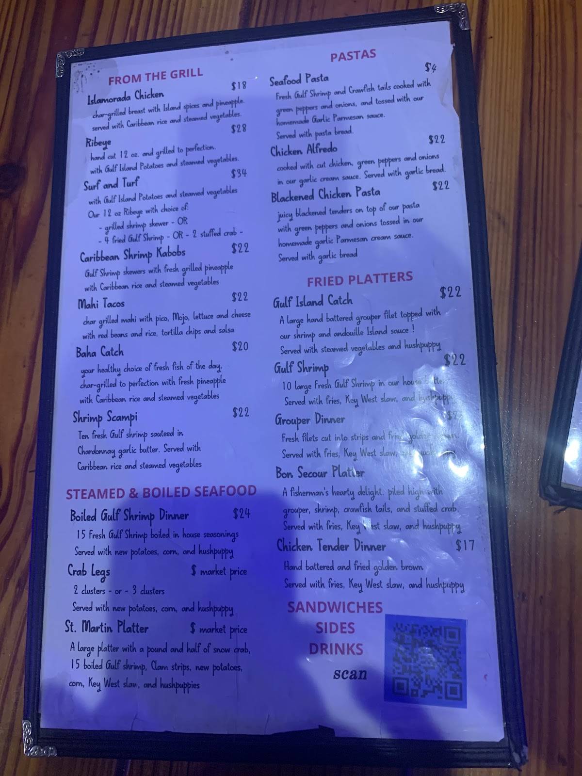 Menu at Gulf Island Grill restaurant, Gulf Shores