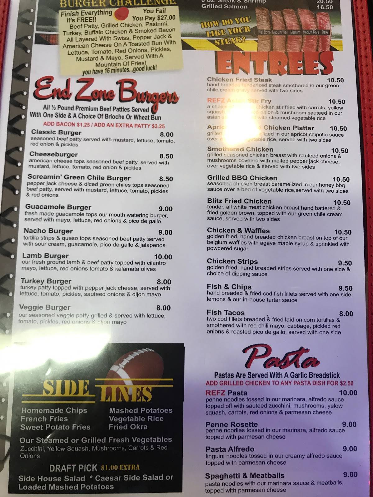 Menu at Refz Sports Bar and Grill, Guymon