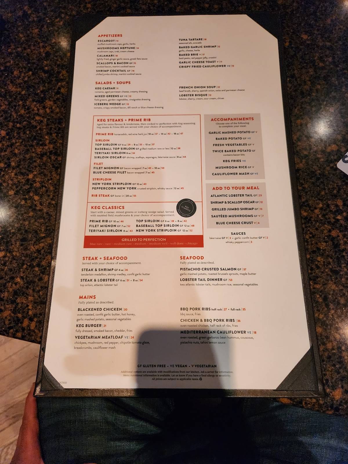 Menu at The Keg Steakhouse + Bar - Garry Street, Winnipeg, 115 Garry St