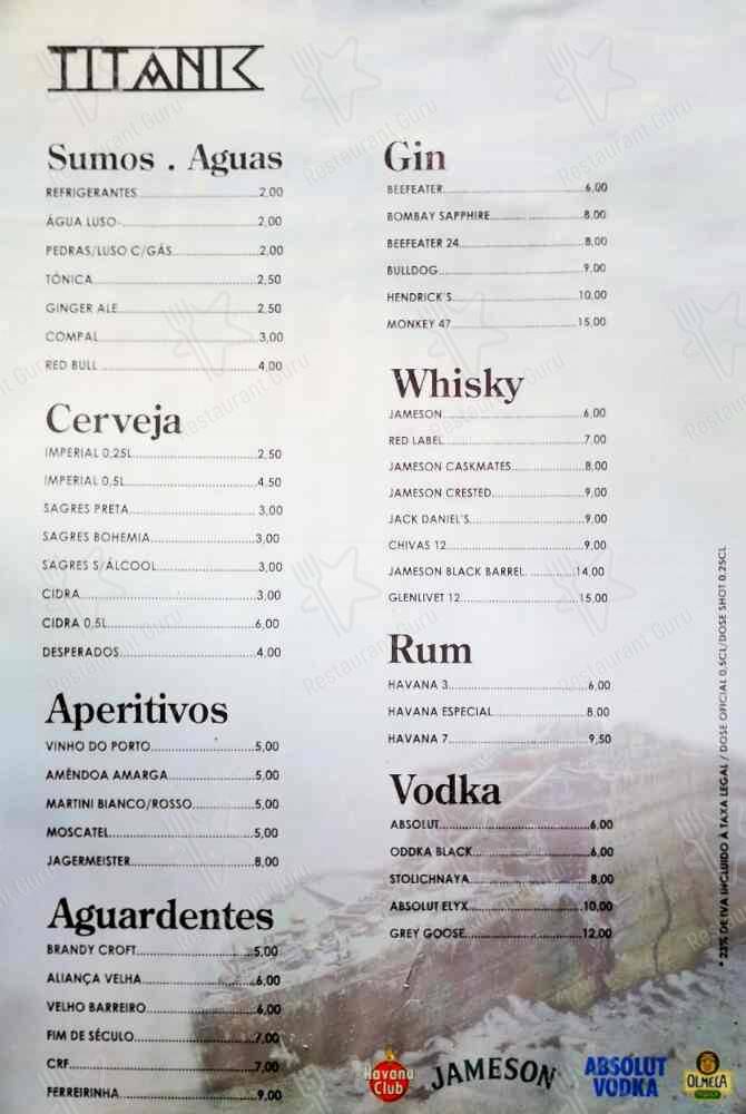 Menu Em Titanic Sur Mer Pub Bar Lisboa