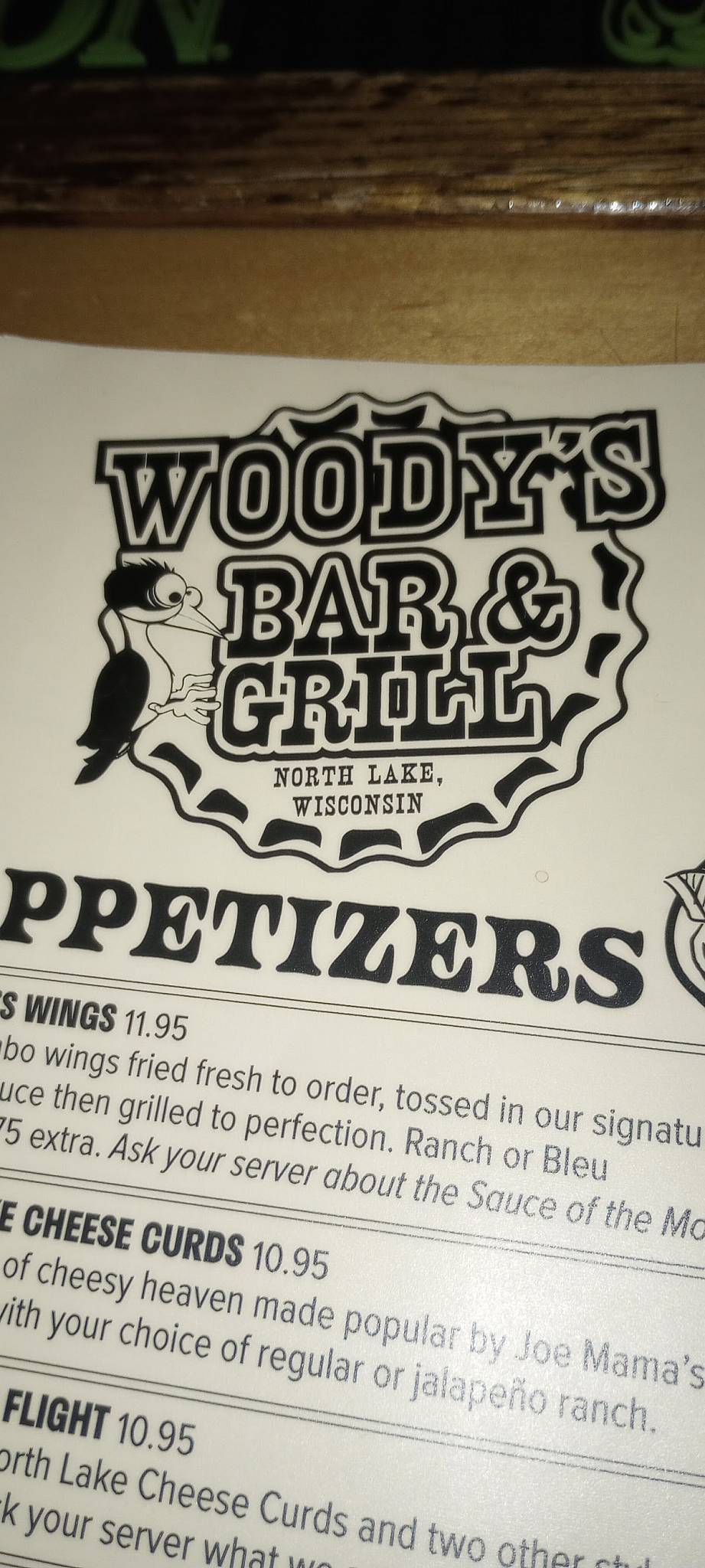 Menu at Woody's Bar & Grill, Hartland