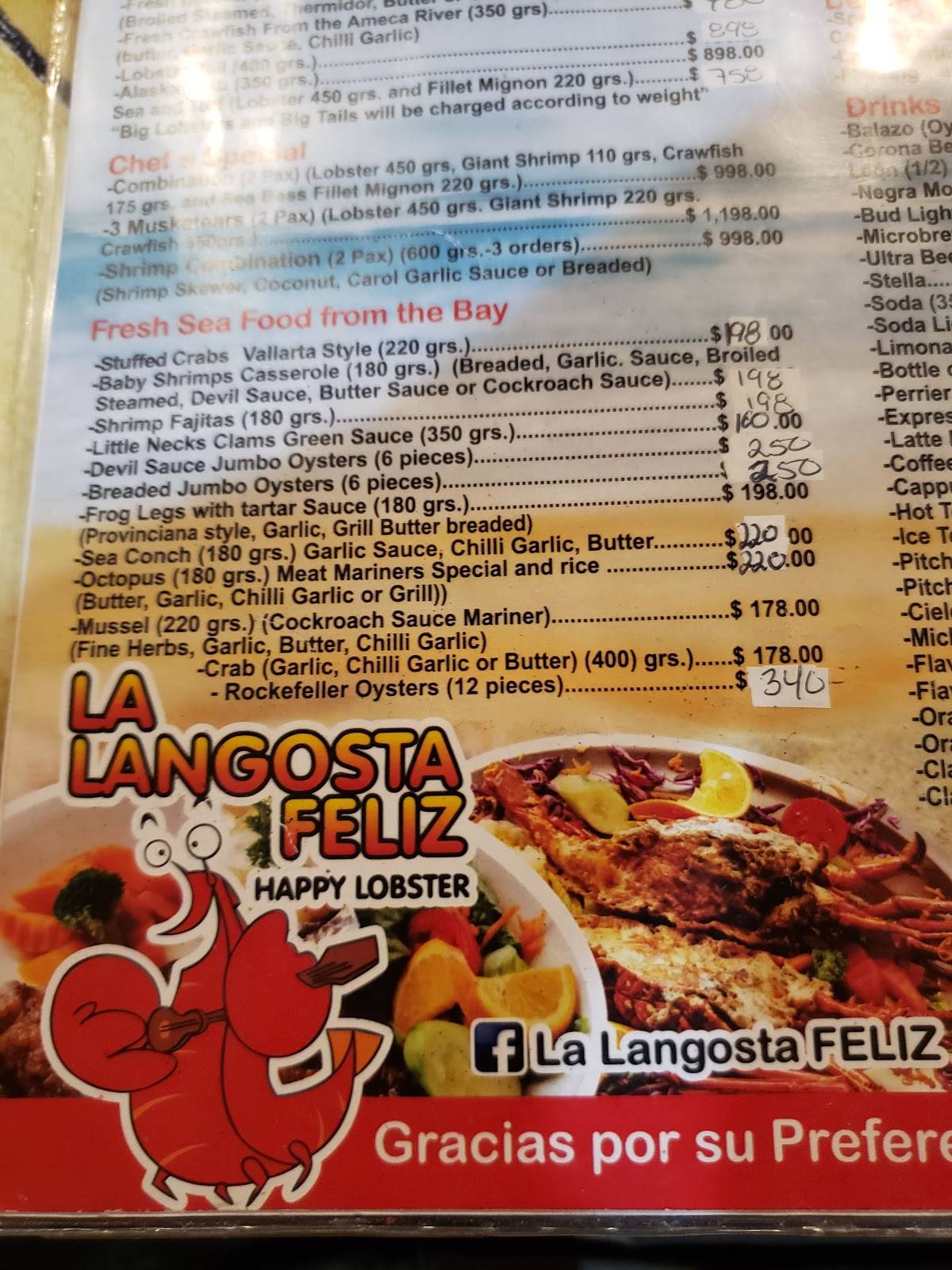Menu at The Happy Lobster restaurant, Puerto Vallarta