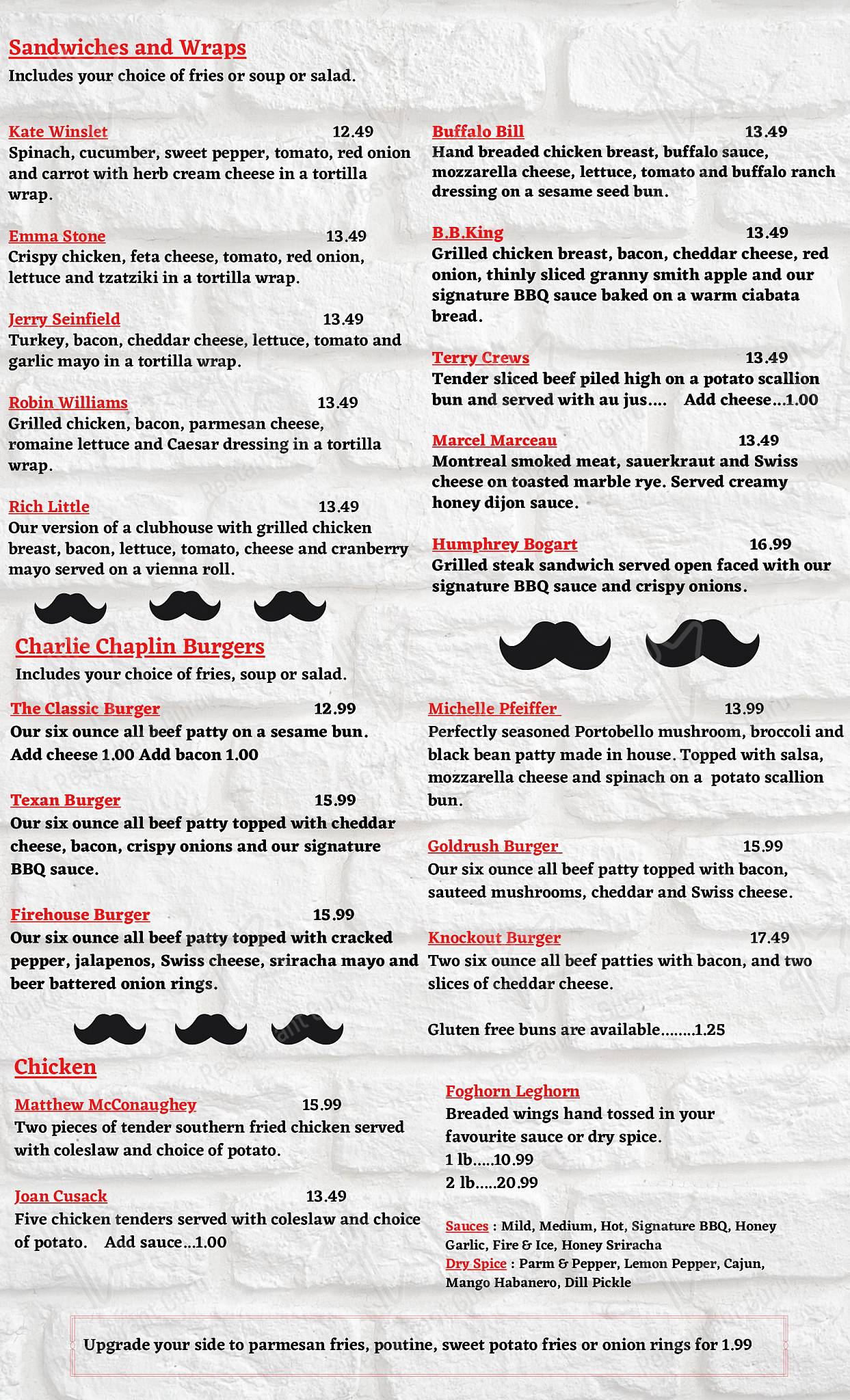 Menu at Actor's Casual Dining restaurant, Petrolia