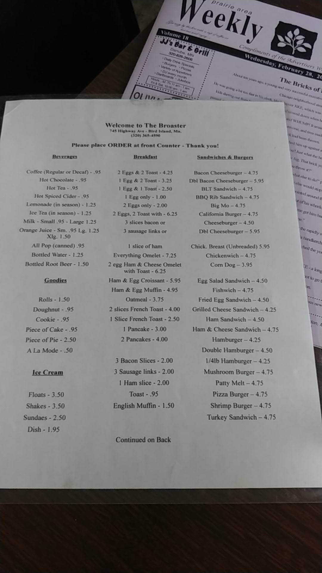Menu at Broaster restaurant, Bird Island