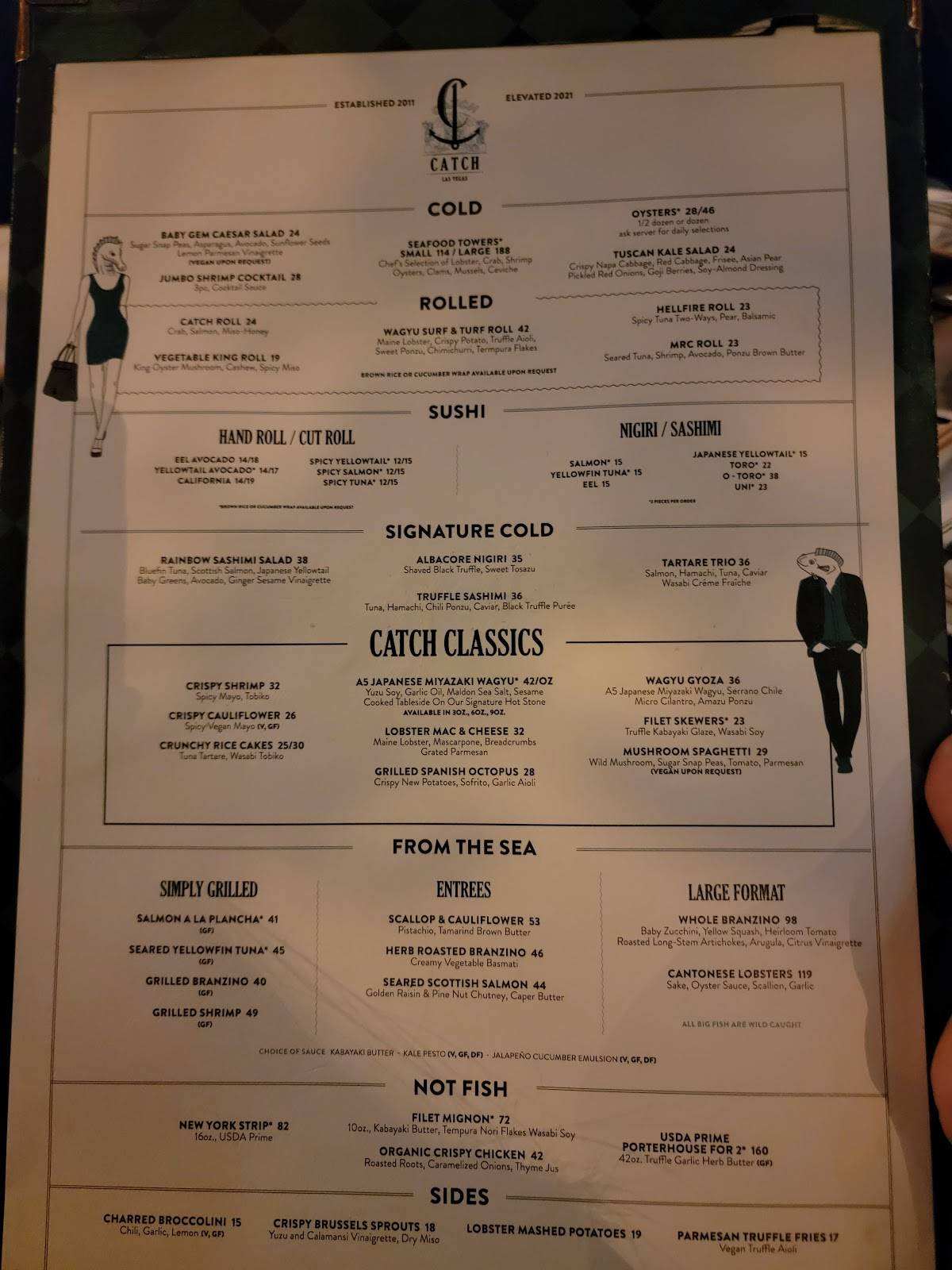 Menu at CATCH restaurant, Las Vegas