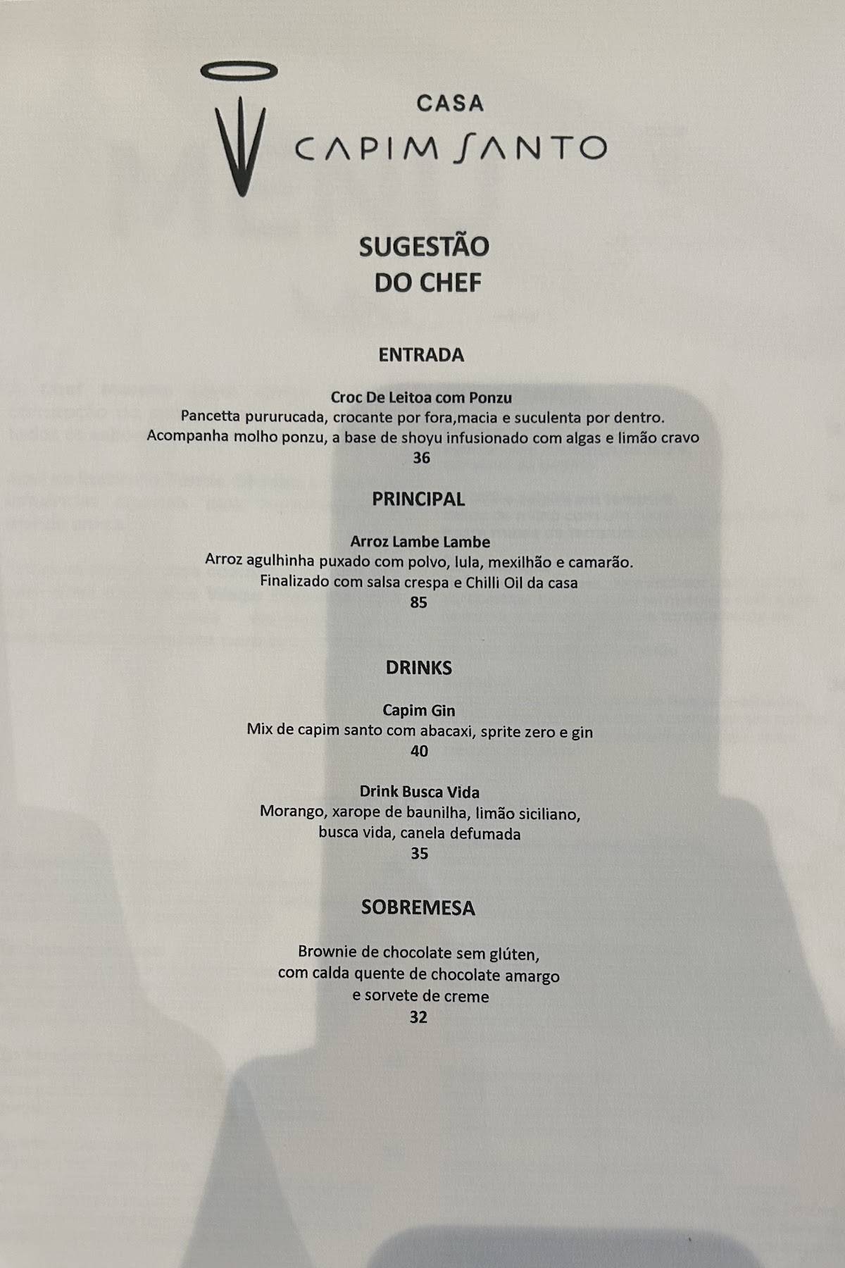 Menu em Casa Capim Santo restaurante, São Paulo