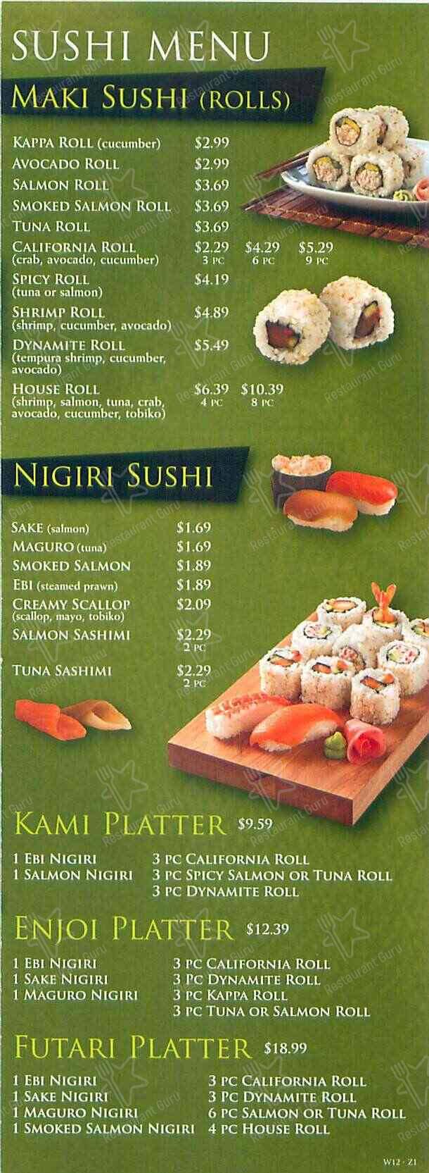 Menu at Edo Japan fast food, Calgary, 20 Crowfoot Crescent NW #100A