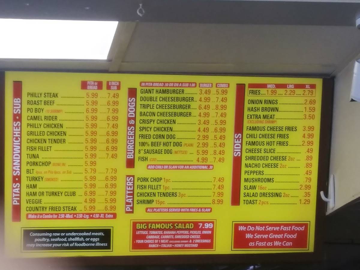 Menu at Famous Sandwiches restaurant, Jacksonville, Cassat Ave
