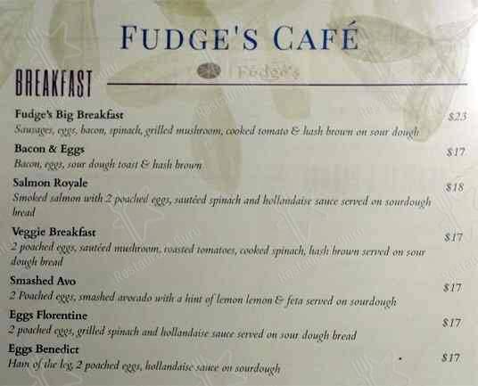 Carta de Fudge's Cafe