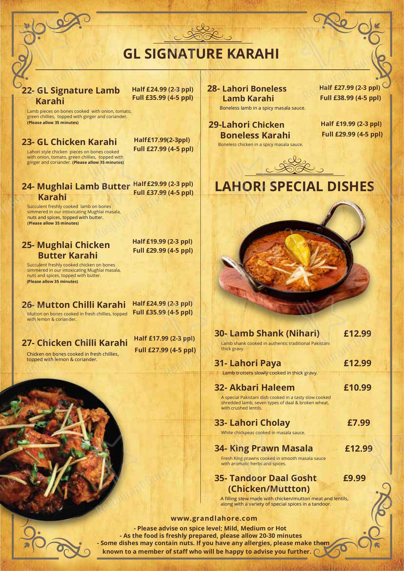 Menu At Grand Lahore Restaurant Slough