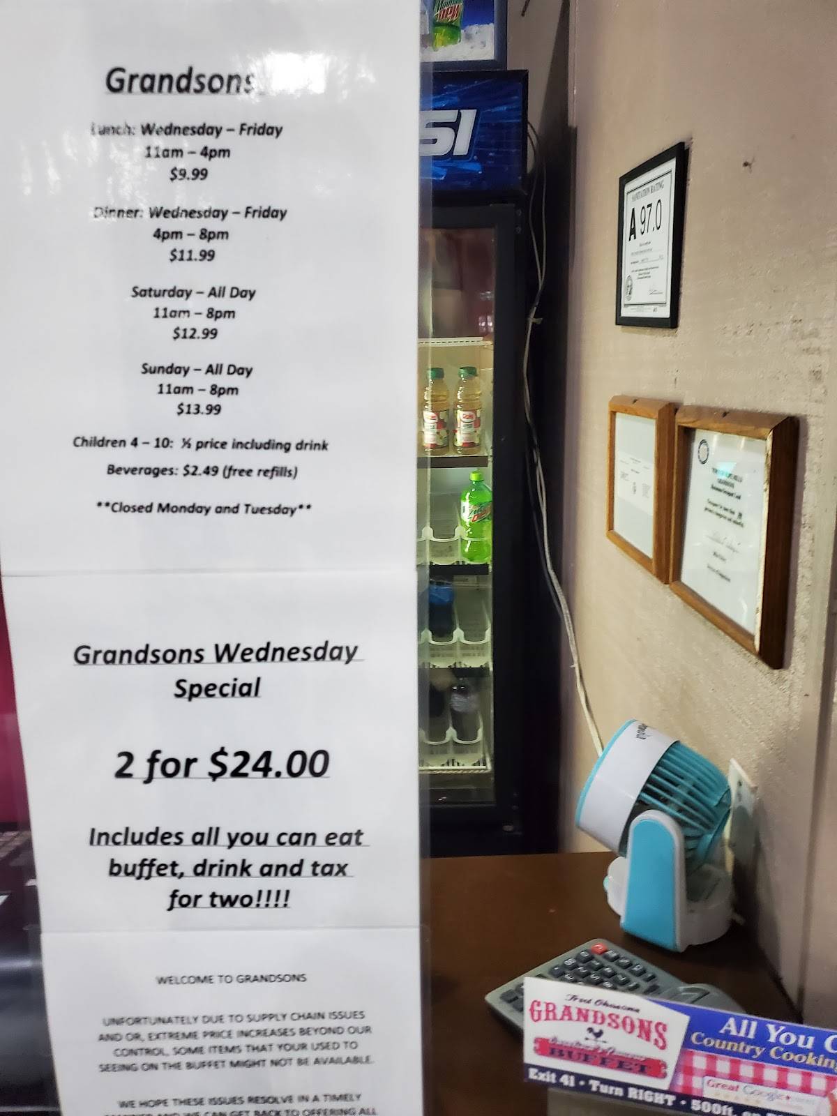 Menu at Grandsons Buffet Hope Mills restaurant, Hope Mills
