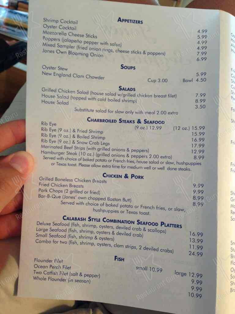 Jones' Seafood House menu