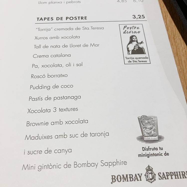 Carta del restaurante La Flauta, Barcelona, Carrer d'Aribau