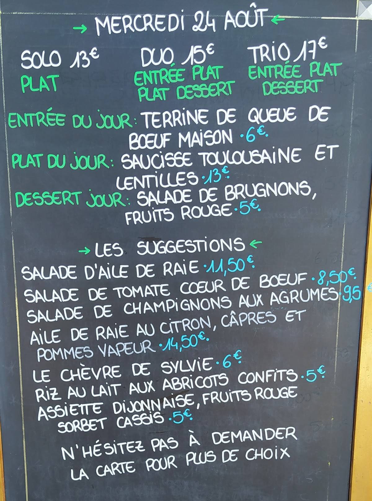 Menu at Le bouillon restaurant, Niort