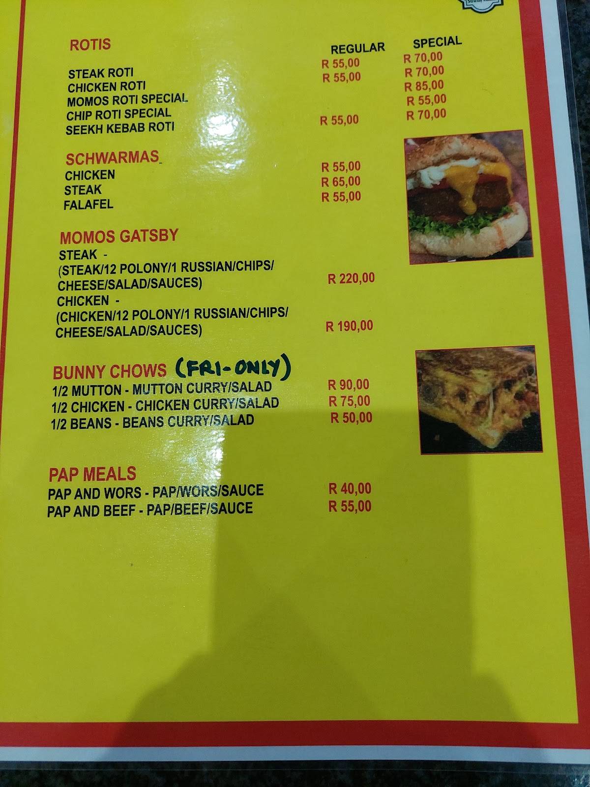 Menu at Momos Fast Foods & Takeaways, Johannesburg