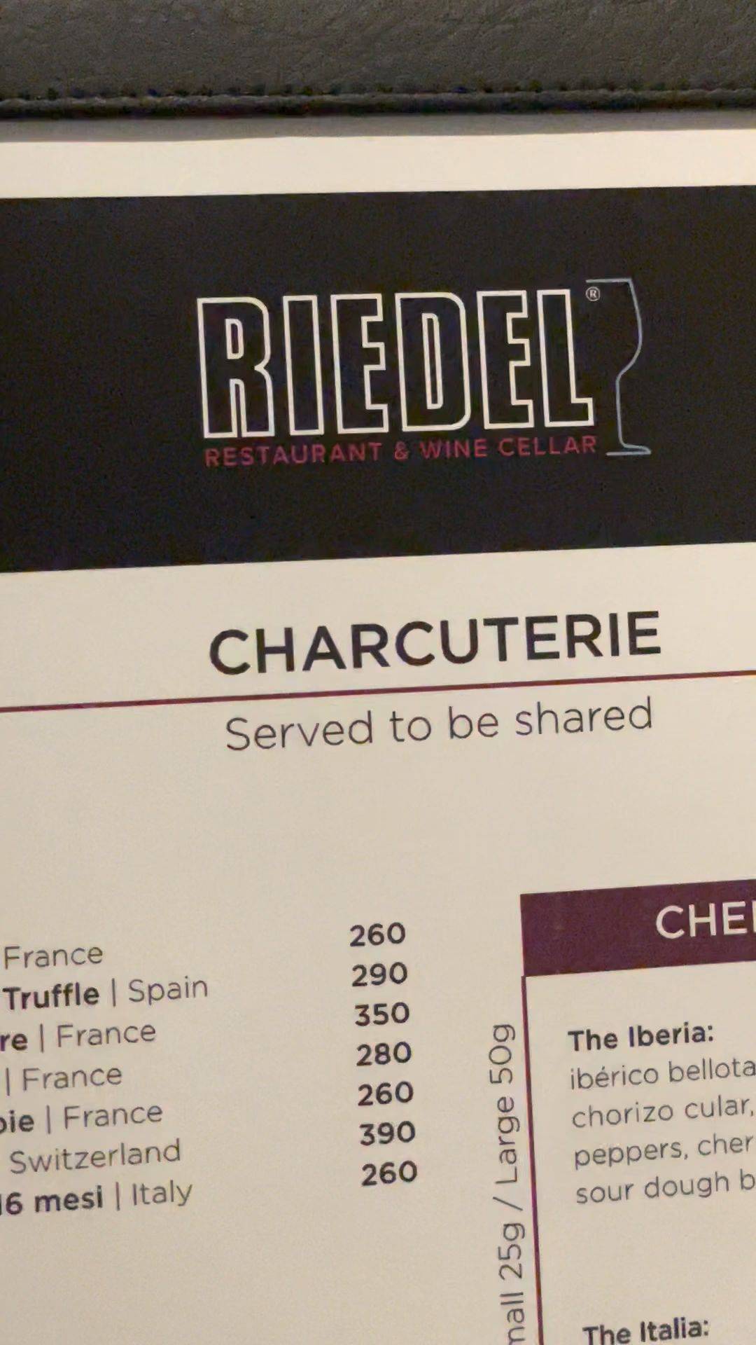 Menu at Riedel Wine Bar & Cellar, Bangkok